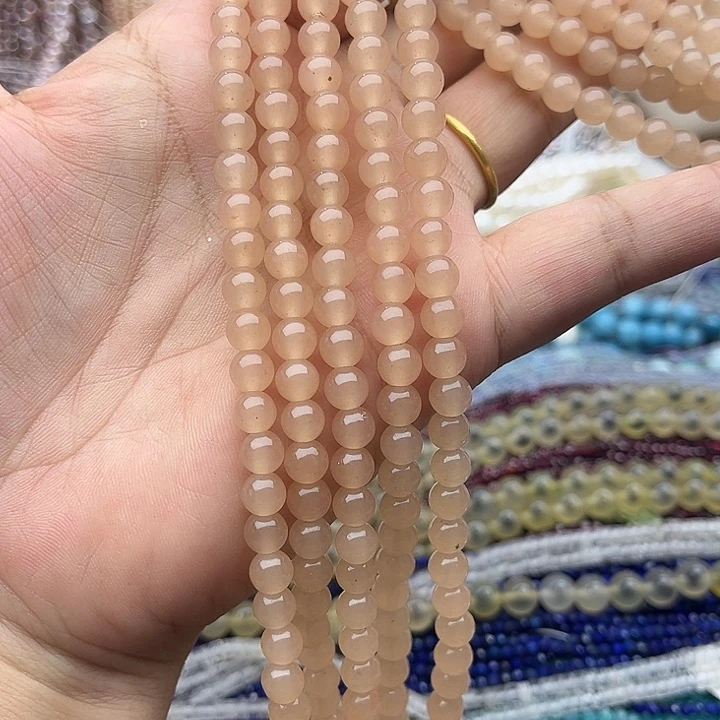 玛瑙/玉髓未镶嵌珠宝半成品2条6mm藕粉和田玉