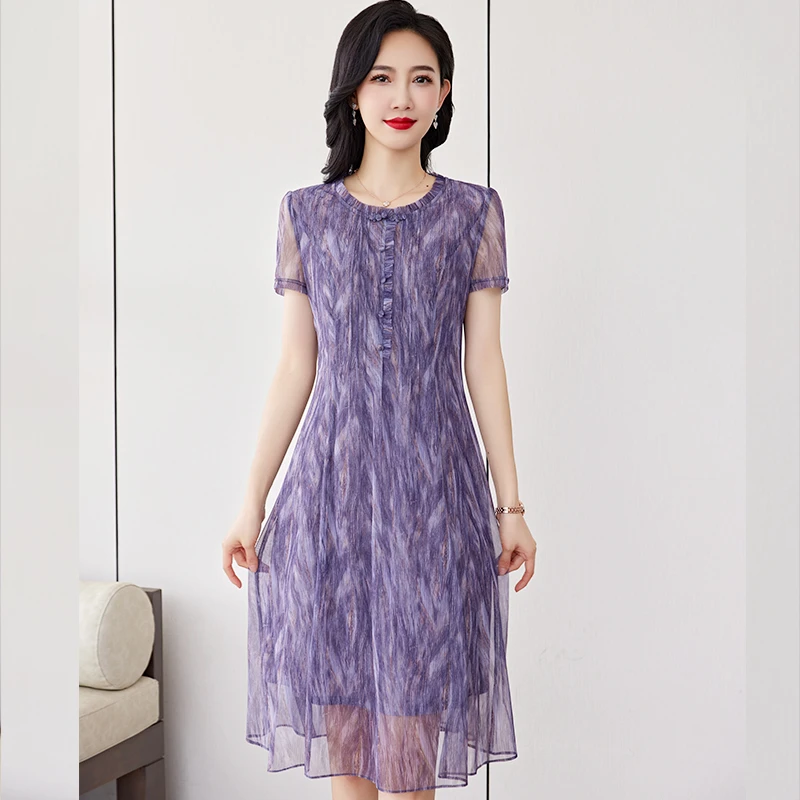 中老年妈妈夏装连衣裙大码女装时尚气质2025新款女显瘦遮肚弹力裙