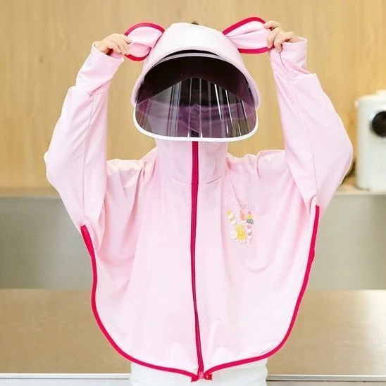 戴维贝拉防晒衣女童夏季薄款儿童防晒服网眼连帽带面罩男童防晒衫