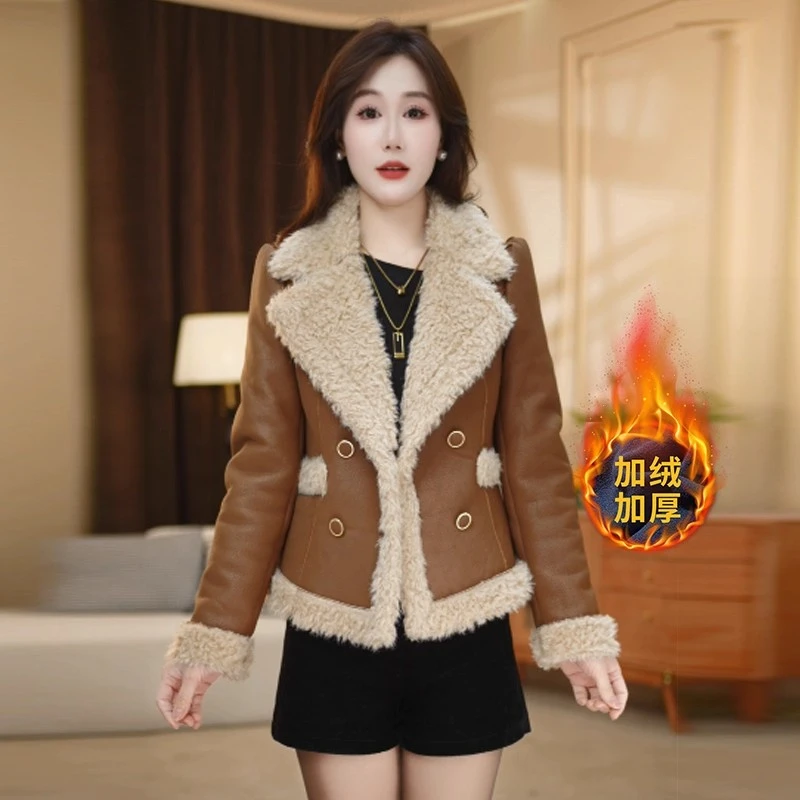 赛菲雅皮毛一体短款外套女2025新款修身加厚小香风爆款休闲上衣冬