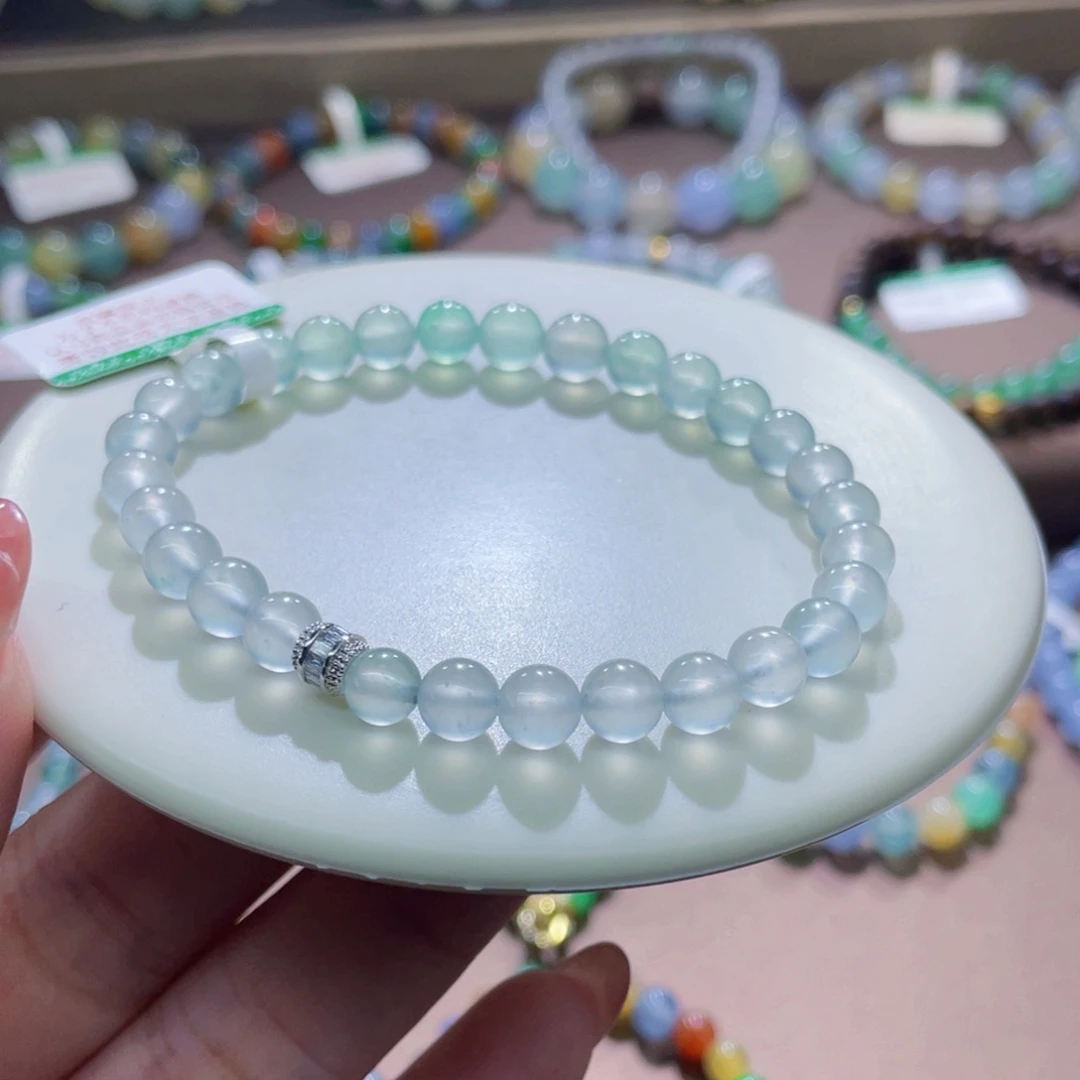 未镶嵌手链翡翠木纳白钢渐变卡5.5-6.7