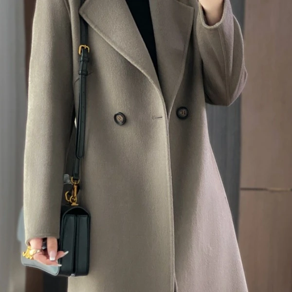 羊毛双面呢中老年妈妈大衣女士秋冬长款过膝修身显瘦秋冬外套