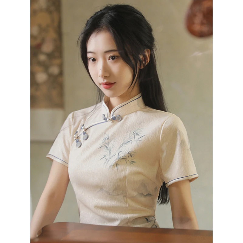 新中式旗袍复古国风气质日常素雅竹子连衣裙女年轻款改良2025夏季