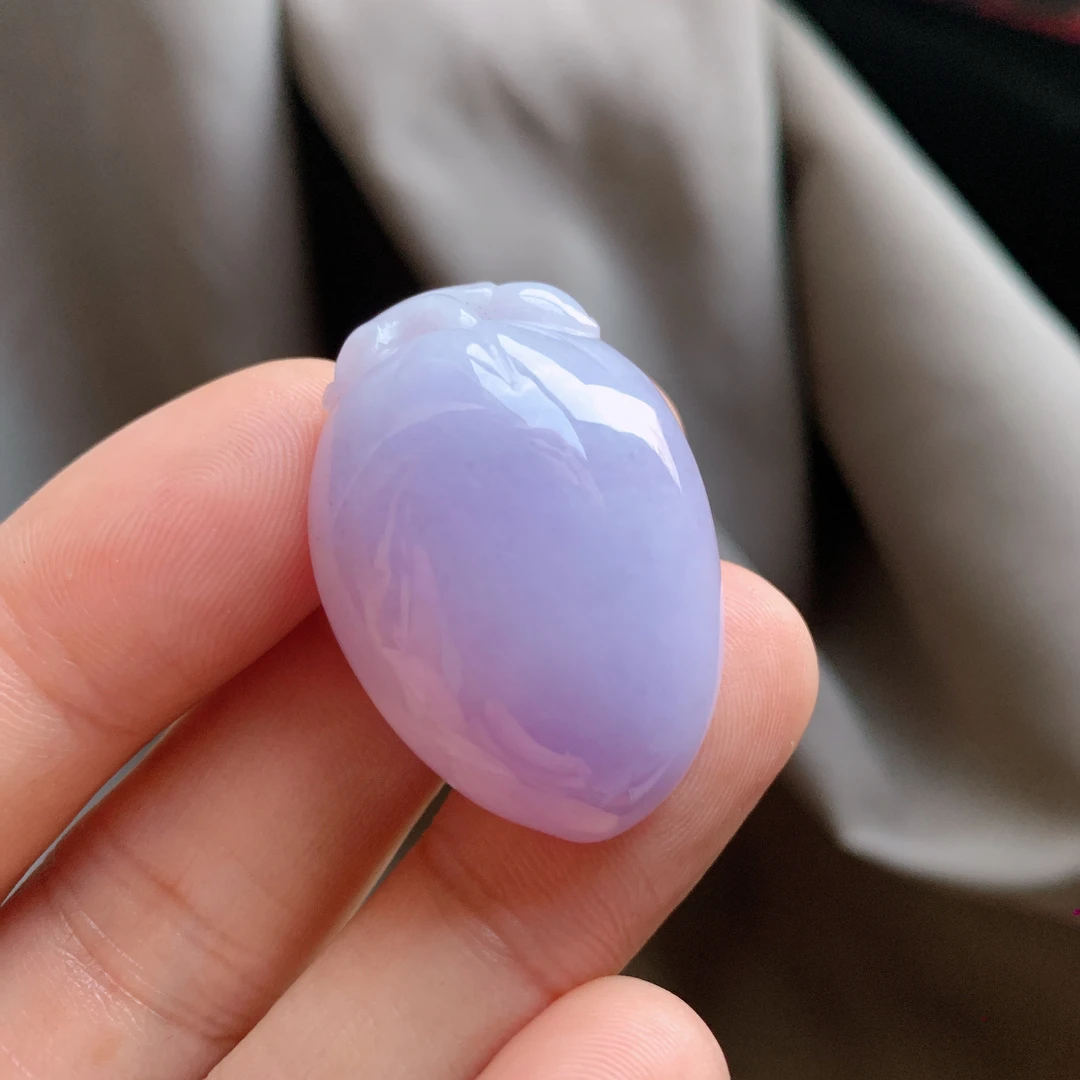 缅甸a货翡翠冰透紫罗兰福瓜吊坠35.8-24.7-12天然底色玉坠气质