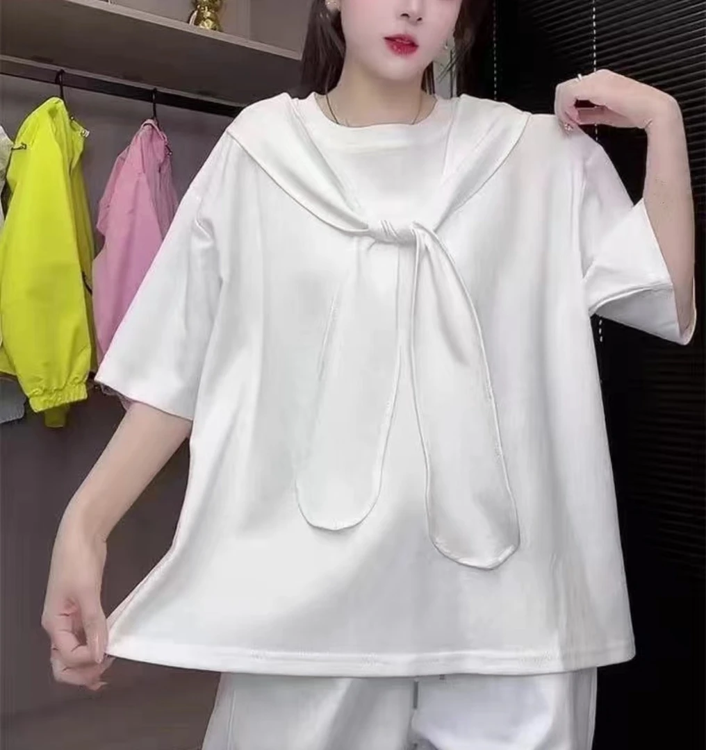 奇奇家潮派大码春夏款宽松韩版休闲糖果色设计感假两件半袖T