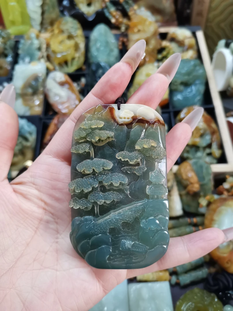 岫玉花玉挂件牌子吊坠