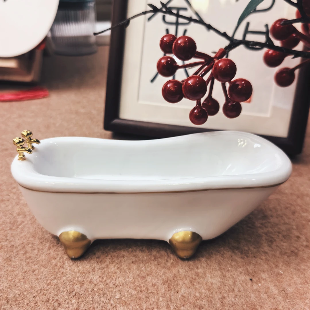 浴缸造型陶瓷鎏金墨池 15*5.5*2