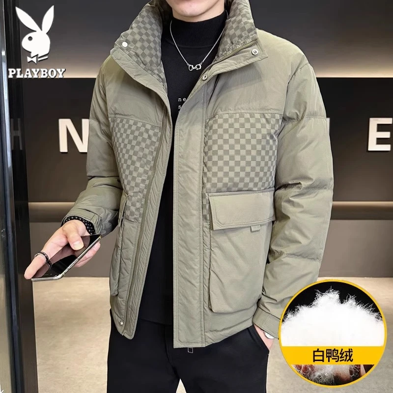 花花公子冬季立领羽绒服男新款时尚潮牌休闲工装上衣加厚保暖外套