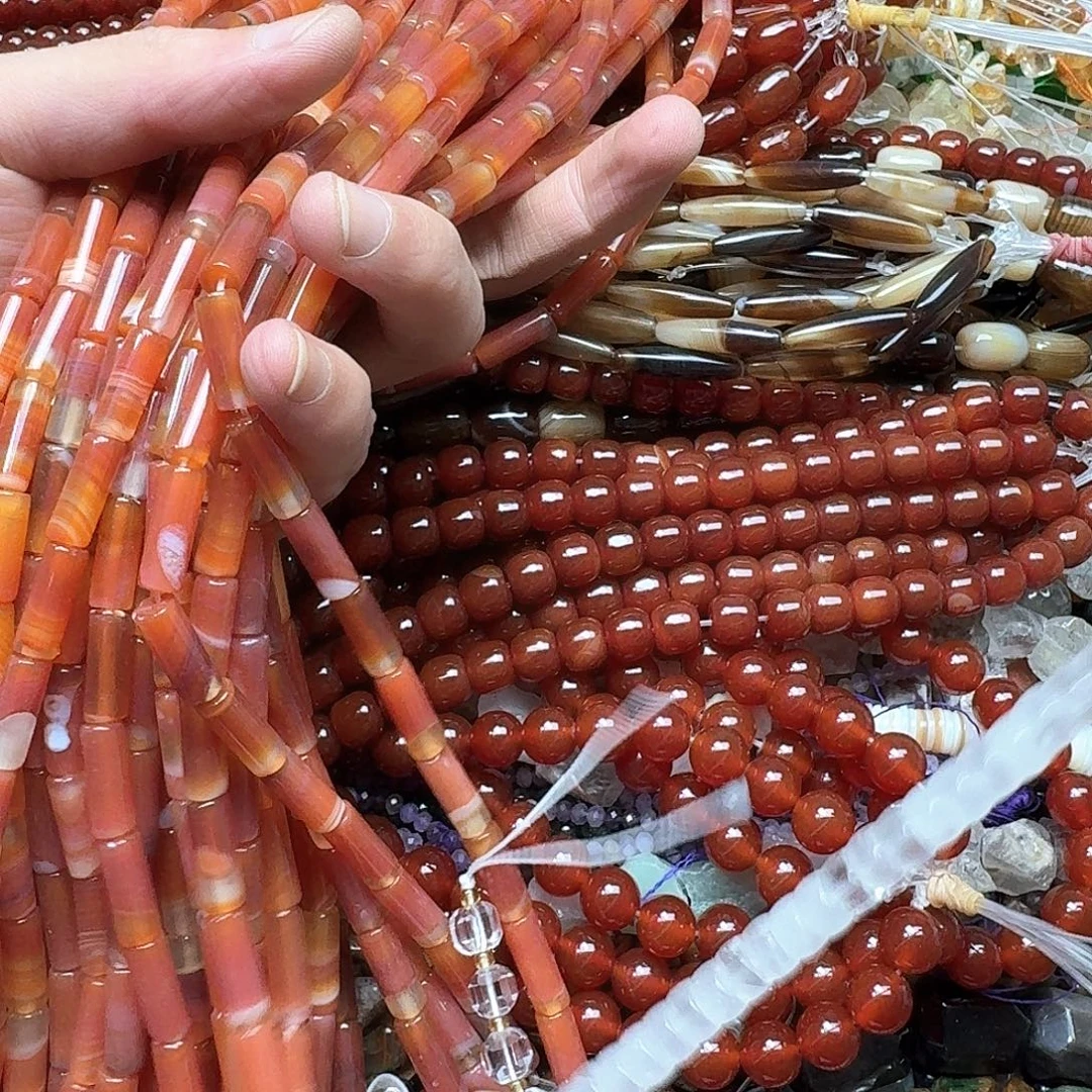 玛瑙/玉髓未镶嵌珠宝半成品一条6x16mm红玛瑙管珠