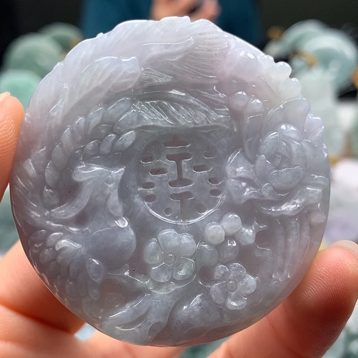 翡翠未镶嵌颈饰山水双喜临门两面工艺福利