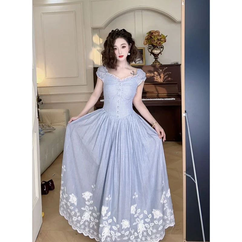 『格林兰岛』法式原创公主气质绣花收腰A摆温柔风连衣裙169