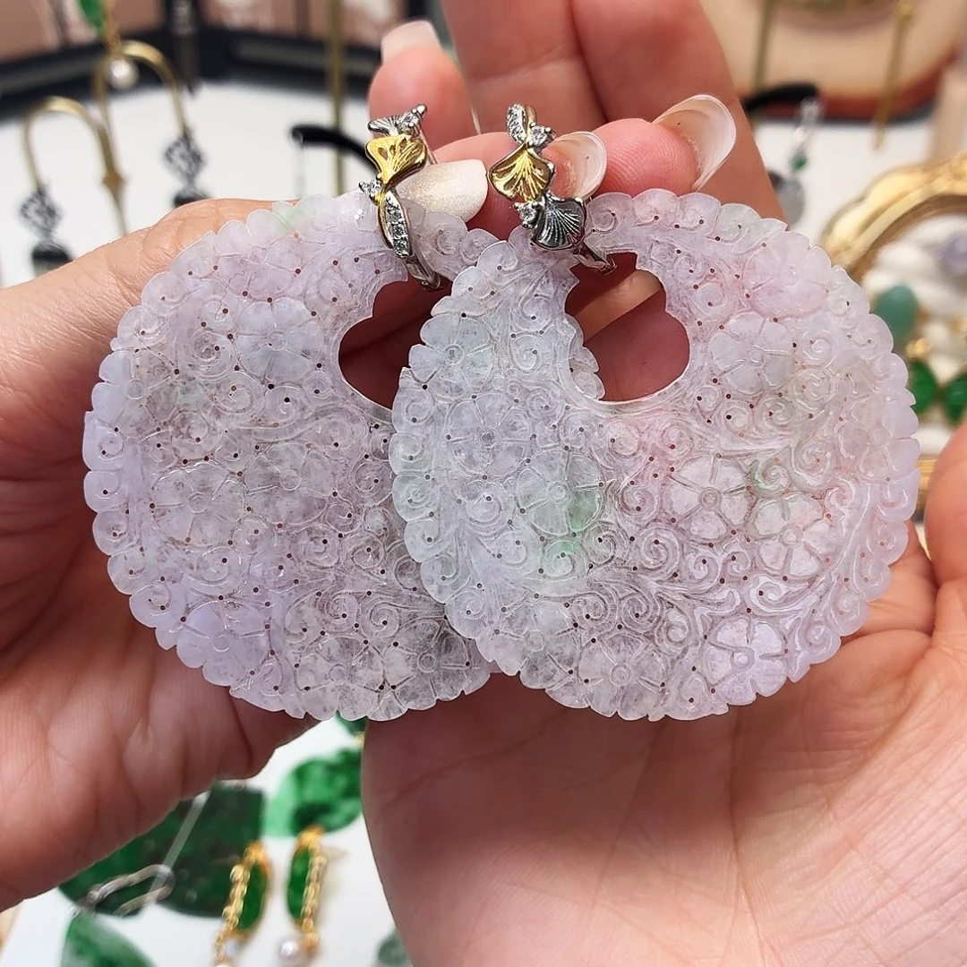 俊***麻翡翠银S925镶嵌耳饰