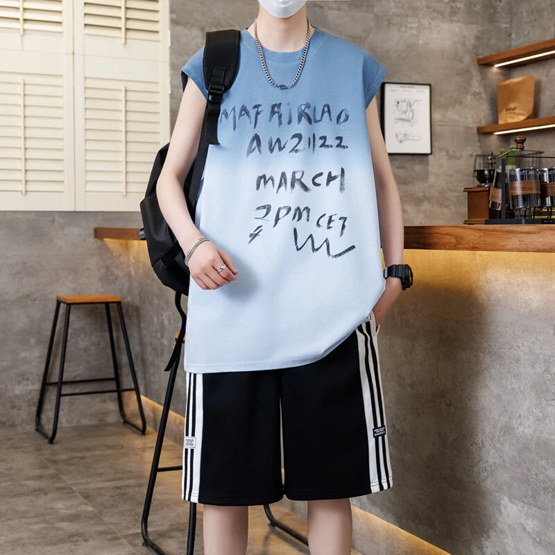 2025夏季新品青少年初高中无袖五分短裤休闲运动套装时尚百搭潮流