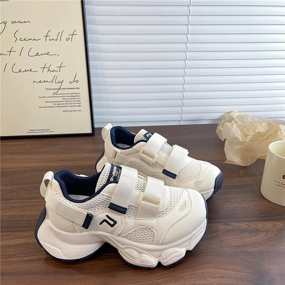 增高厚底老爹鞋女ins学生魔术贴百搭2025夏季新款网面运动休闲鞋