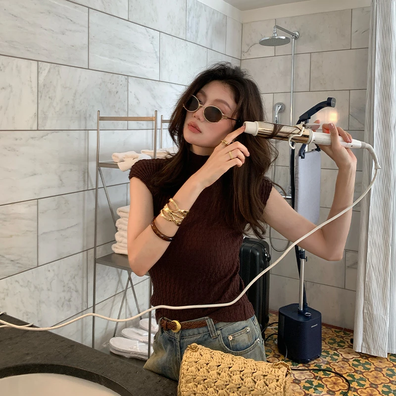 【ALONE SAVOR】龍喜儿素格 无袖褶皱针织短袖J527