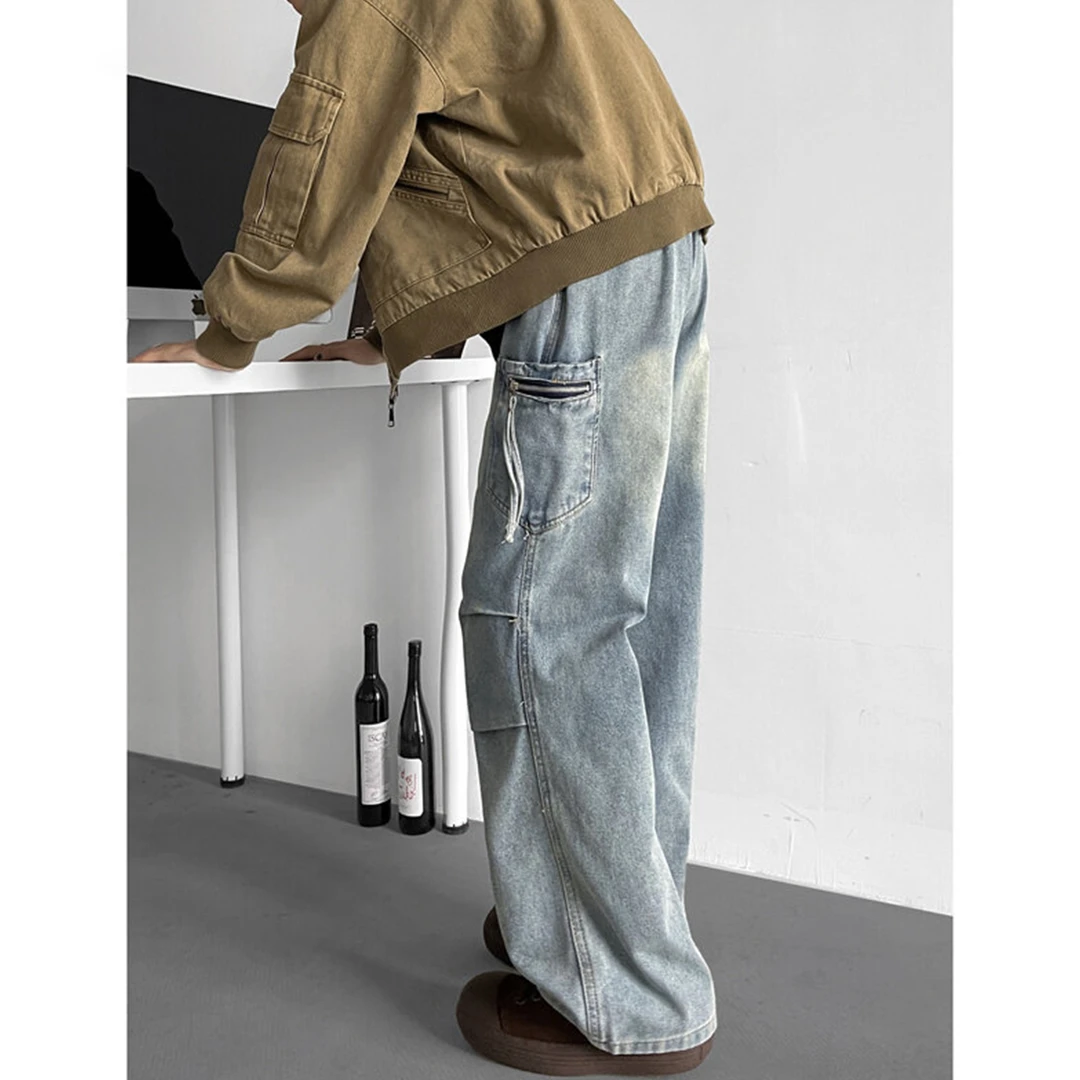 【美式牛仔裤】工装牛仔裤男cleanfit复古高街潮牌宽松直筒休闲裤