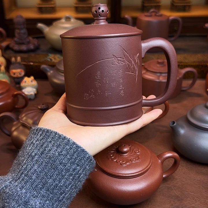 紫砂茶壶盖杯，紫泥