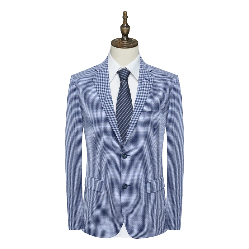AB645辛男式春秋西服 格纹两粒扣双开衩商务休闲西装 白蓝格