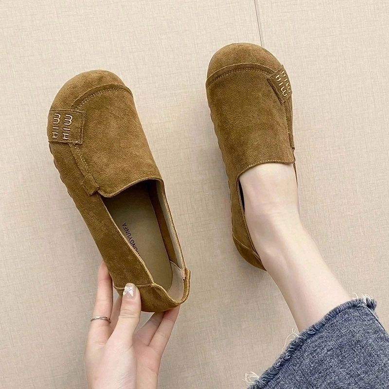 DF春季款平底豆豆鞋女2025新款磨砂防滑休闲一脚蹬女单鞋女平底鞋