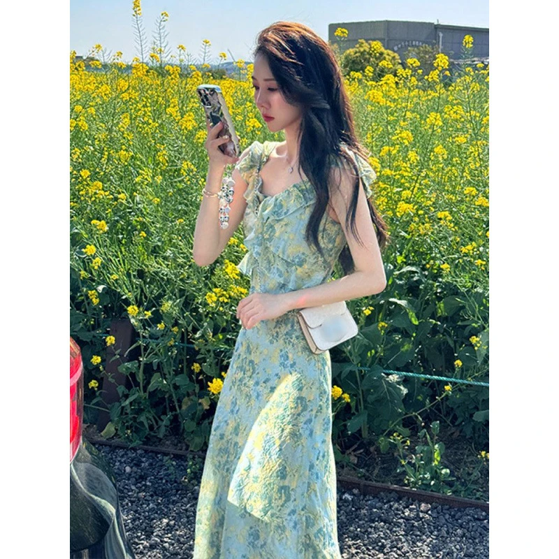 碎花气质夏季复古法式收腰显瘦小个子初恋小众设计感长裙连衣裙温