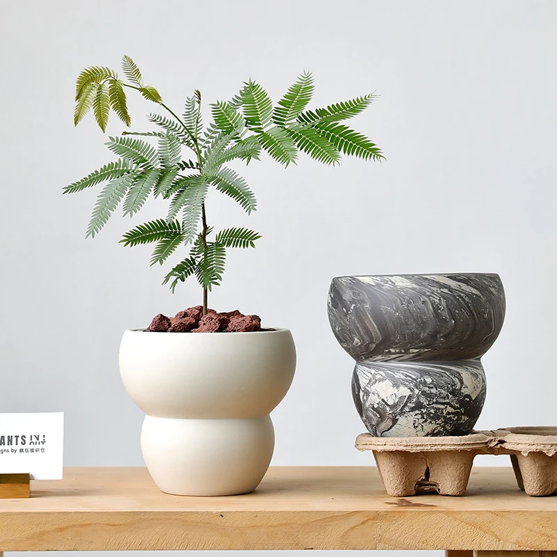 葫芦陶瓷花盆肌理陶土透气陶盆粗陶无釉绞胎绿植桌面盆栽套盆迷彩