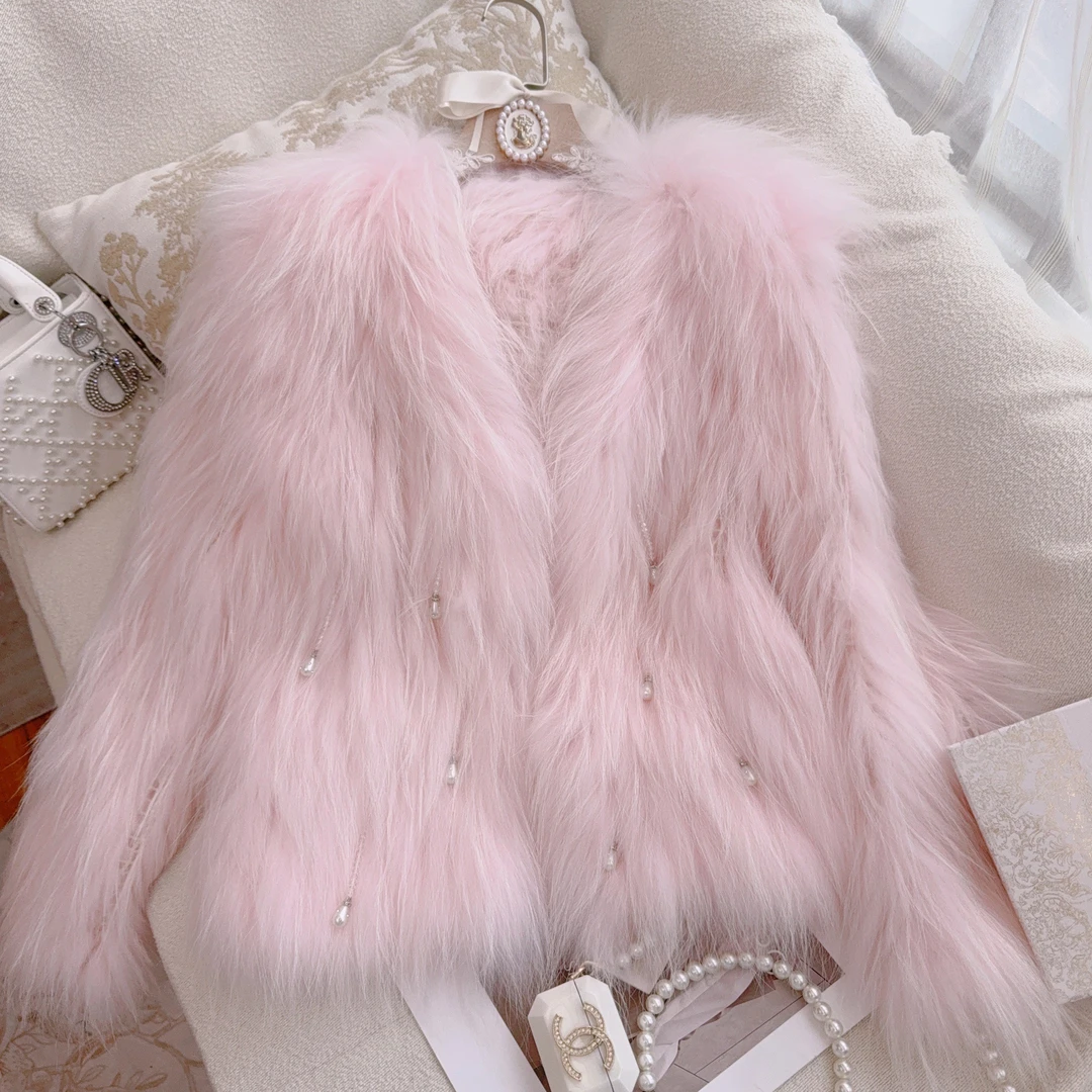 【现货秒发】【若棠】手工重工钉珠轻奢毛毛显瘦外套