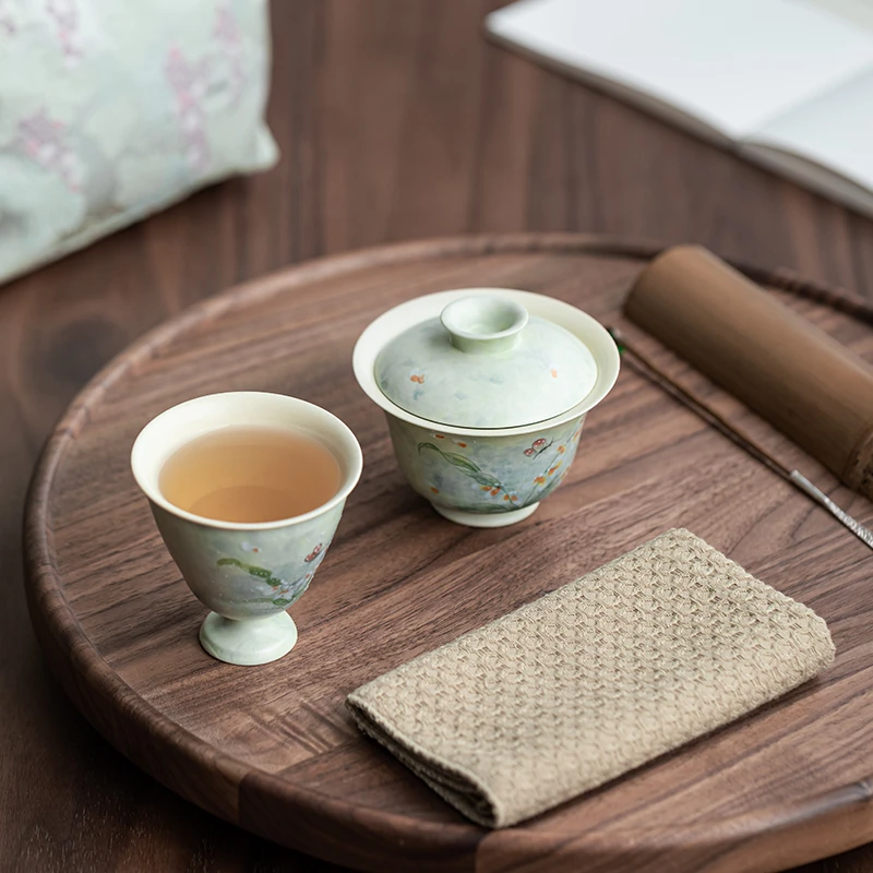 手绘文心兰茶具套装陶瓷功夫茶具户外旅行一壶一杯收纳包便携茶具