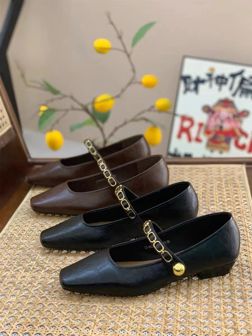 女鞋皮鞋单鞋百搭复古粗跟平底浅口时尚夏季春季玛丽珍高跟方头