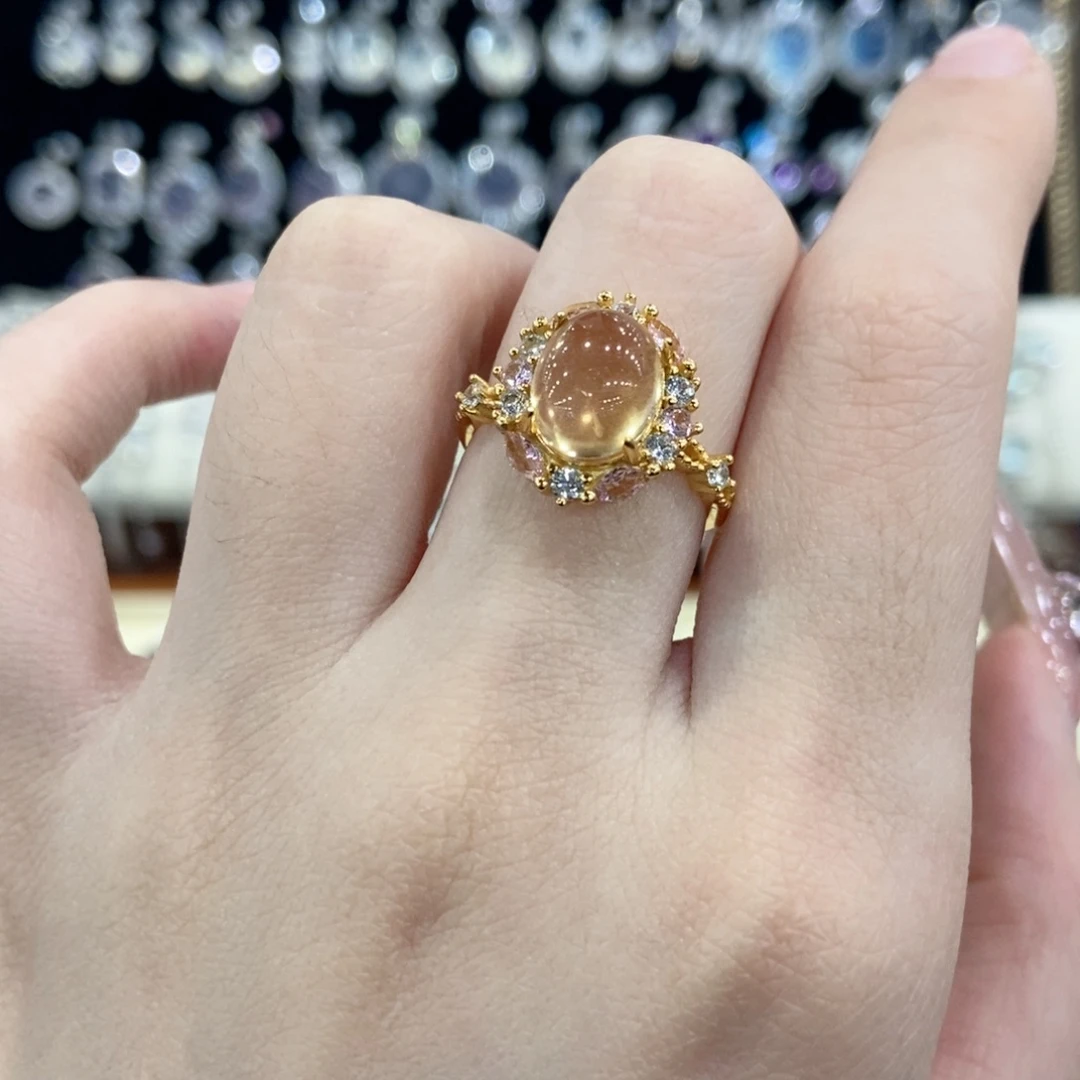 银S925镀金镶嵌戒指黄晶