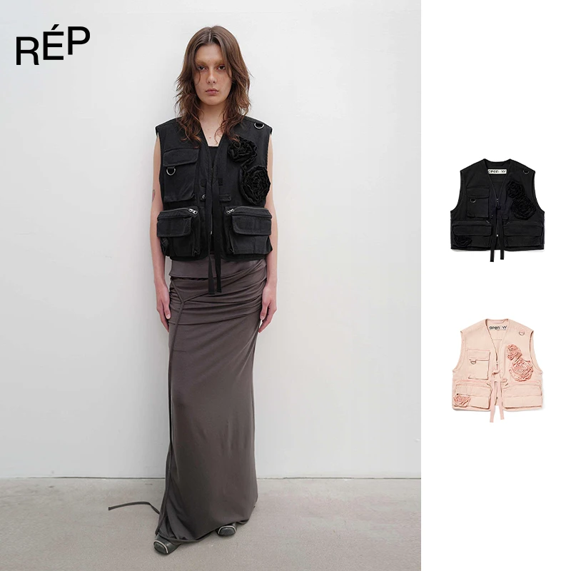 OPEN YY设计师品牌黑/粉色口袋花朵马甲25PS TheREPUBLIQUE买手店