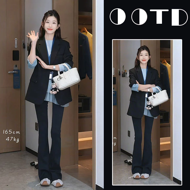 通勤秋季搭配一整套时尚今年流行套装上衣西装外套休闲裤三件套