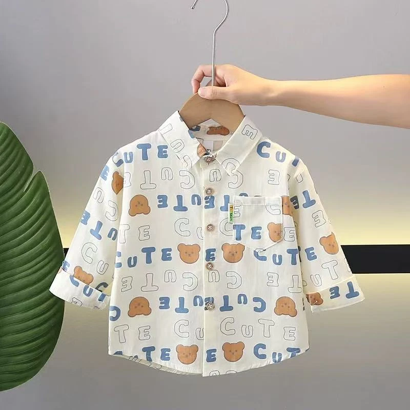 男童春夏衬衫2025新款小童纯棉洋气上衣宝宝春季衬衣男孩全棉衣服