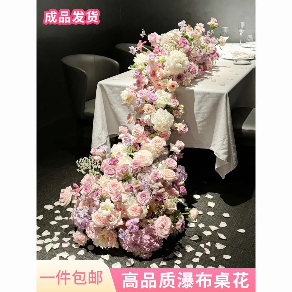 网红玫瑰瀑布仿真花生日布置宴会现场婚礼迎宾装饰仿真花瀑布花