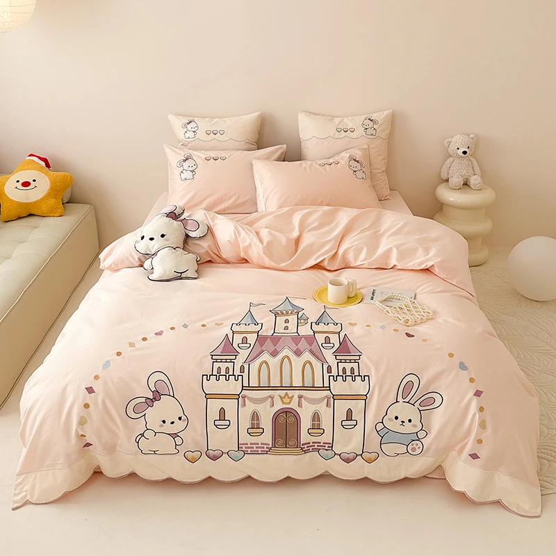 梦幻卡通风丨童趣公主城堡S100长绒棉四件套可爱兔子刺绣四季全棉