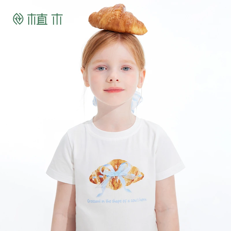 植木童装男童女童T恤2025夏季新款中大童牛角包印花短袖儿童T恤