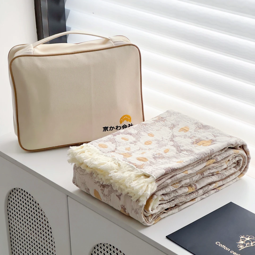 【京かわ会社】纱布毛巾被 纯棉多功能盖毯单双人 云朵朵-白