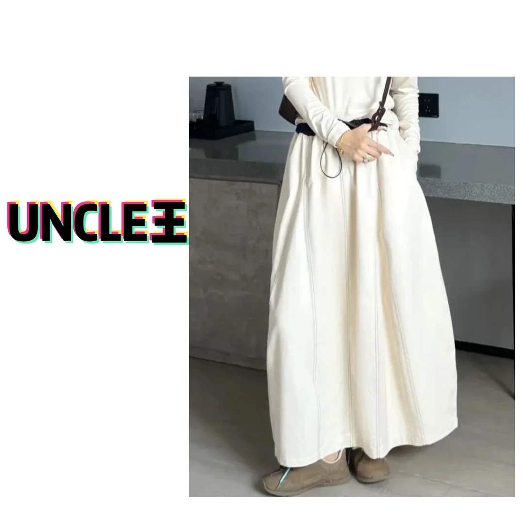 花苞裙松紧腰立体拼接线半身裙显瘦宽松裙子