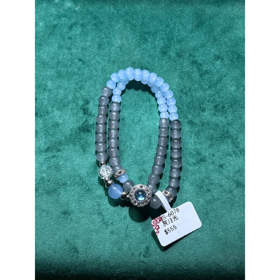 非金属仿水晶手链 QS-6078时尚灰月光双圈无礼盒无证书手链