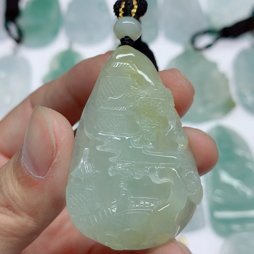 翡翠未镶嵌挂件山水牌