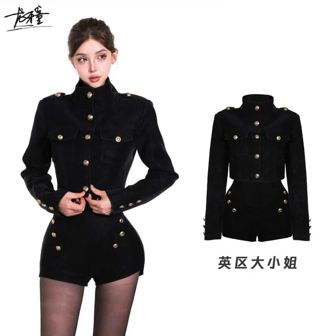 龙牙童推荐【英区大小姐】英伦复古黑色立领短款外套秋季高级感气质