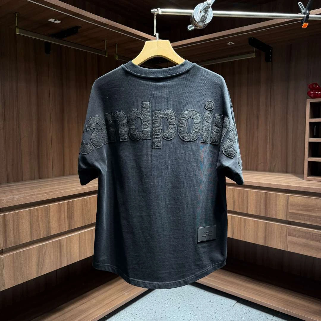 39508夏季新款潮流痞帅高级感字母刺绣设计休闲美式复古纯棉短袖