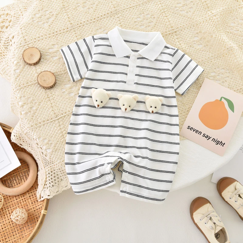 婴儿卡通爬服薄款新生宝宝短袖连体衣满月百天超萌哈衣夏季衣服