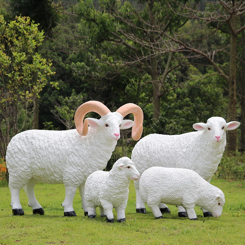 仿真绵羊山羊园林景观雕塑小品庭院花园小区草坪装饰玻璃钢大摆件