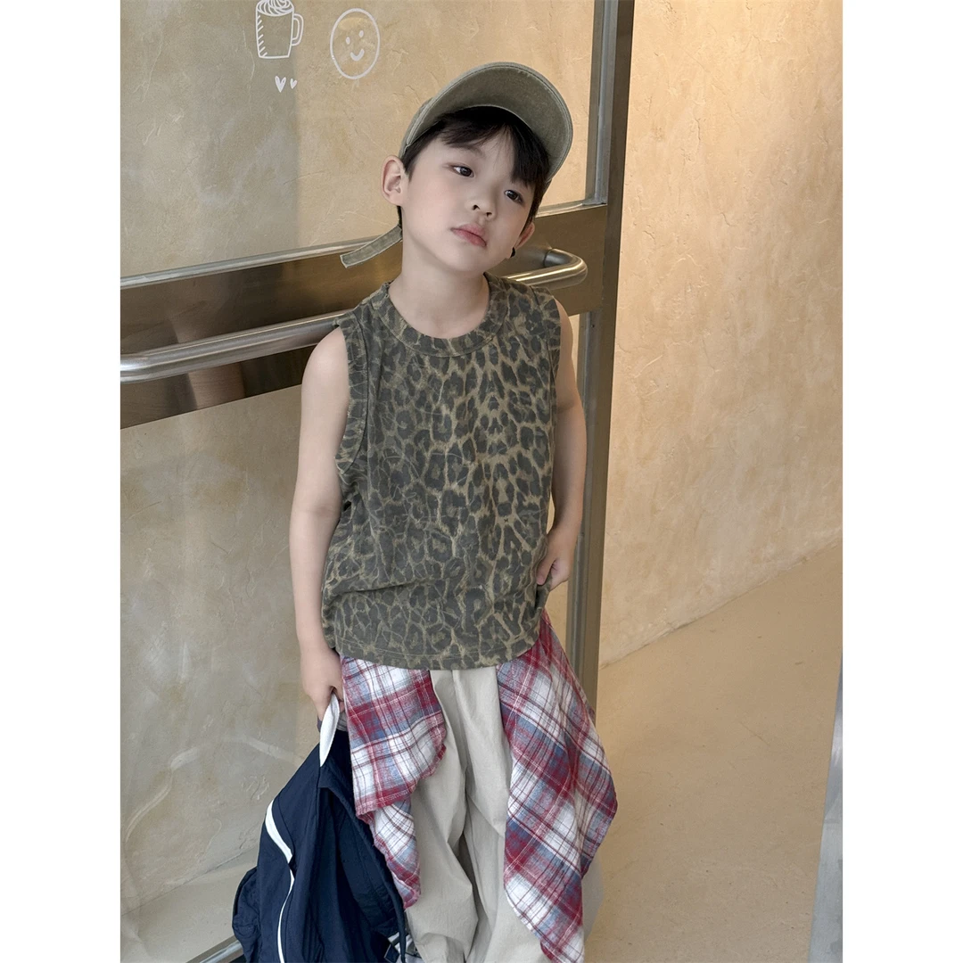 in 爱：nl25夏季韩版男童洋气背心儿童豹纹印花潮酷无袖上衣90860