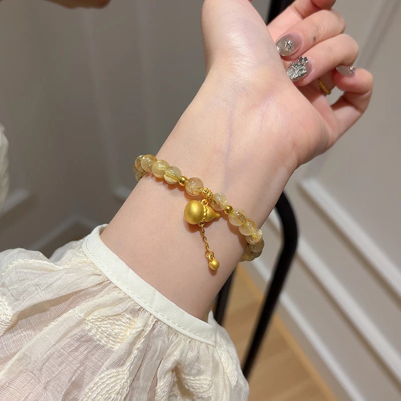海上罗孚黄金葫芦流苏金发晶手串女999足金手链520情人节送女朋友