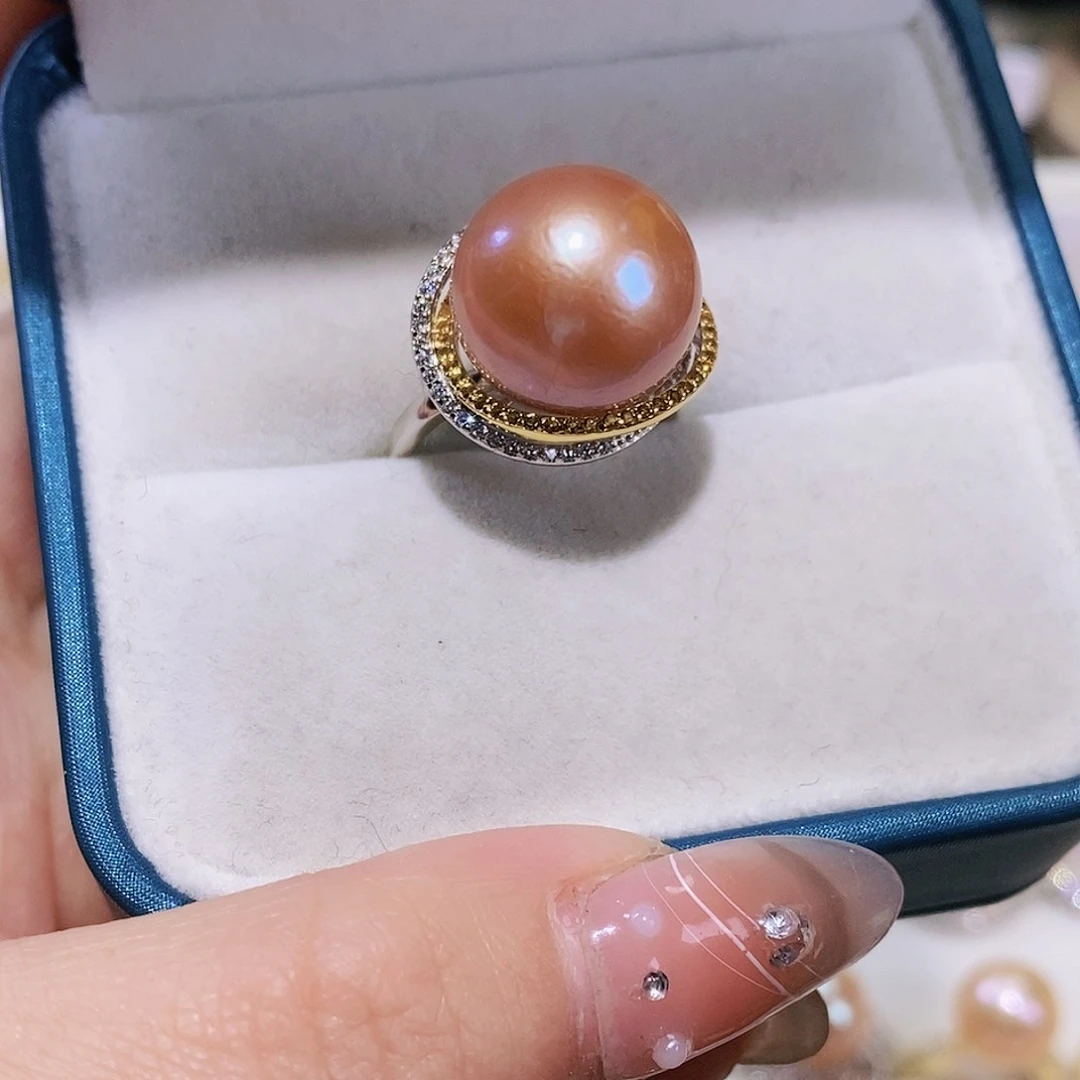 淡水珍珠戒指银S925镶嵌L****扣