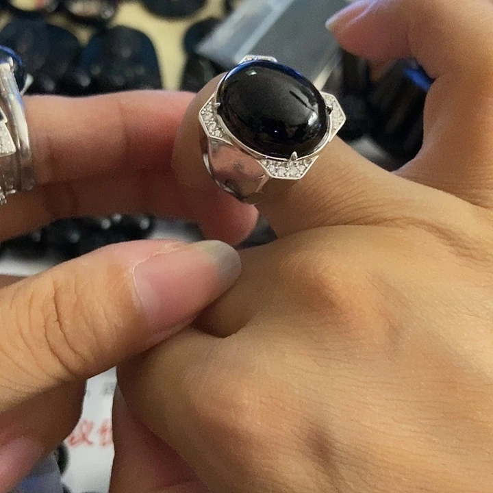 银S925镶嵌戒指翡翠墨翠