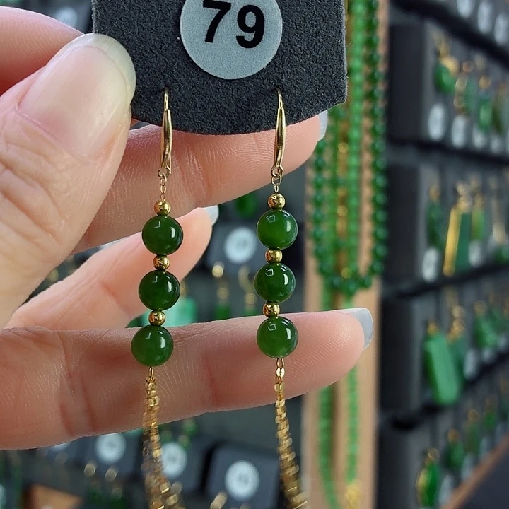 和田玉18K金镶嵌耳饰