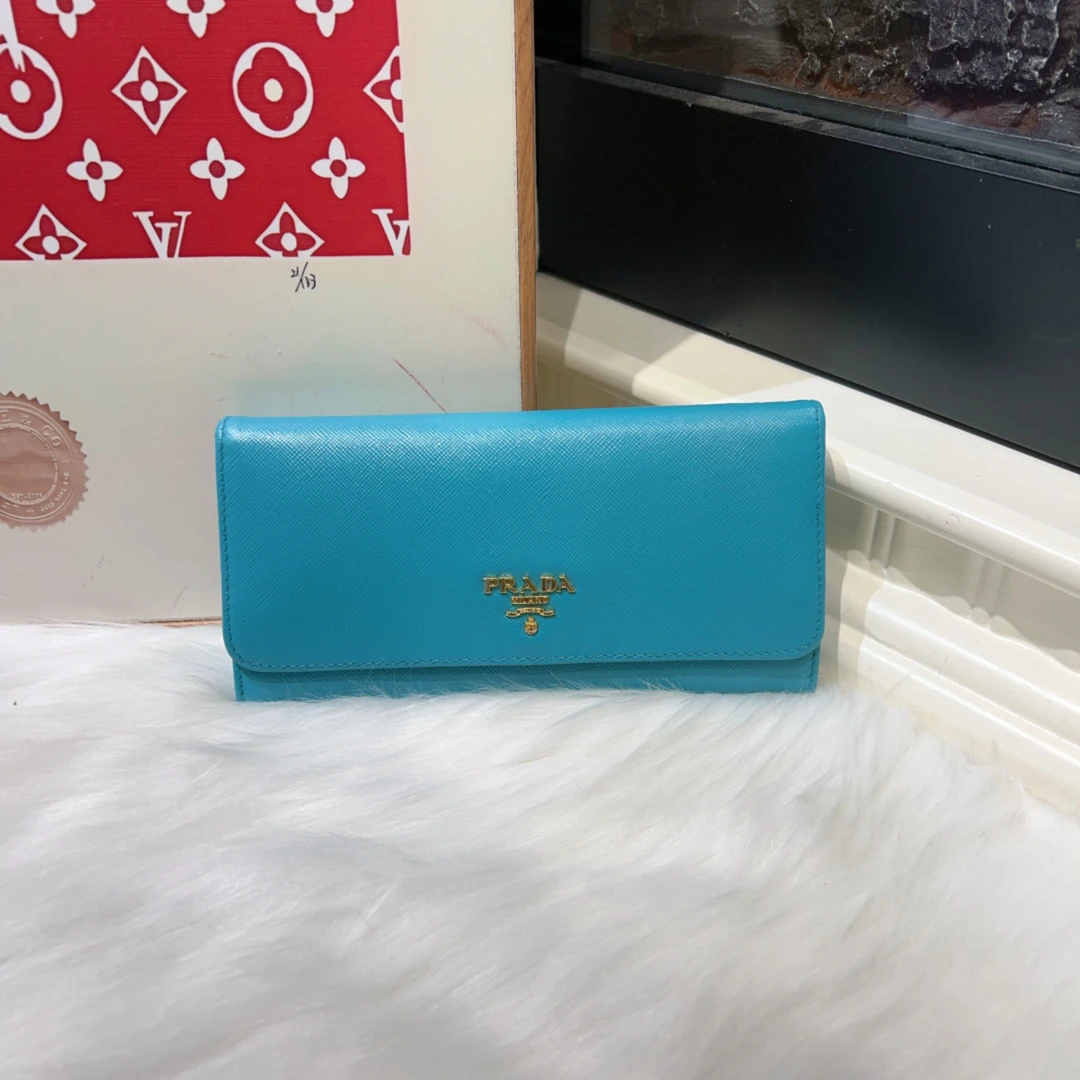 95新 Prada/普拉达 Prada普拉达天蓝长款钱包a6298