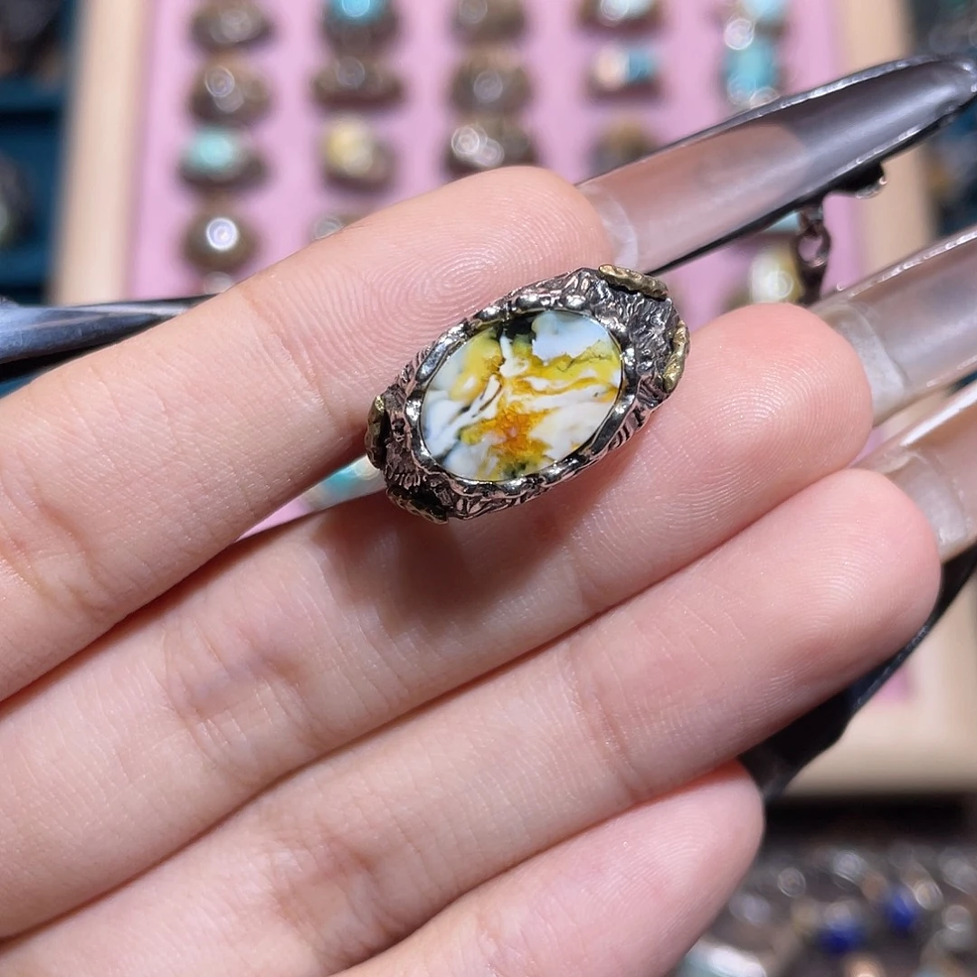 琥珀银S925镶嵌戒指